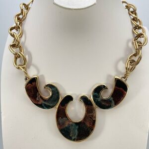 Bold Vintage Abstract Enamel Statement Necklace Gold Chain Modernist Boho